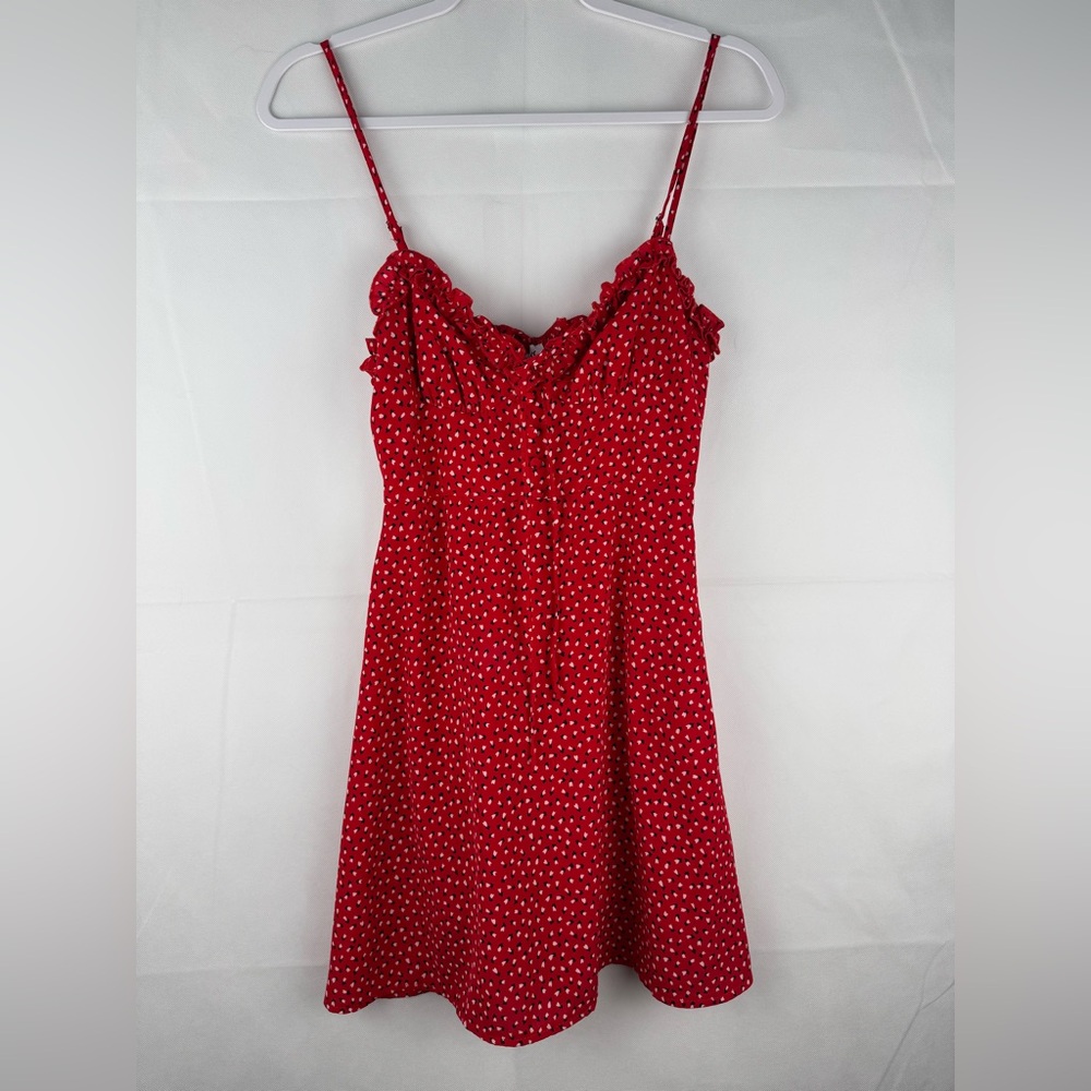 Princess Polly Red Heart Novelty Print Mini Sun Dress Size 4 Festival Y2K